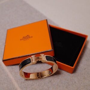 Authentic PM Hermes Clic H Bracelet Black Gold Hardware Pre Owned